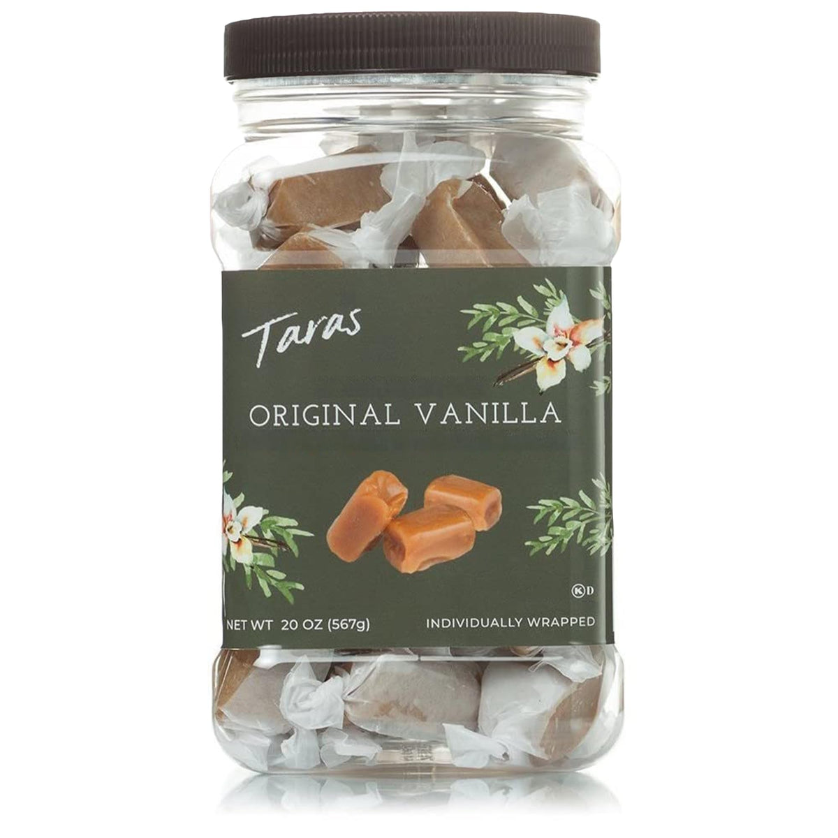 Taras Gourmet Vanilla Caramels jar shown as a premium shareable treat