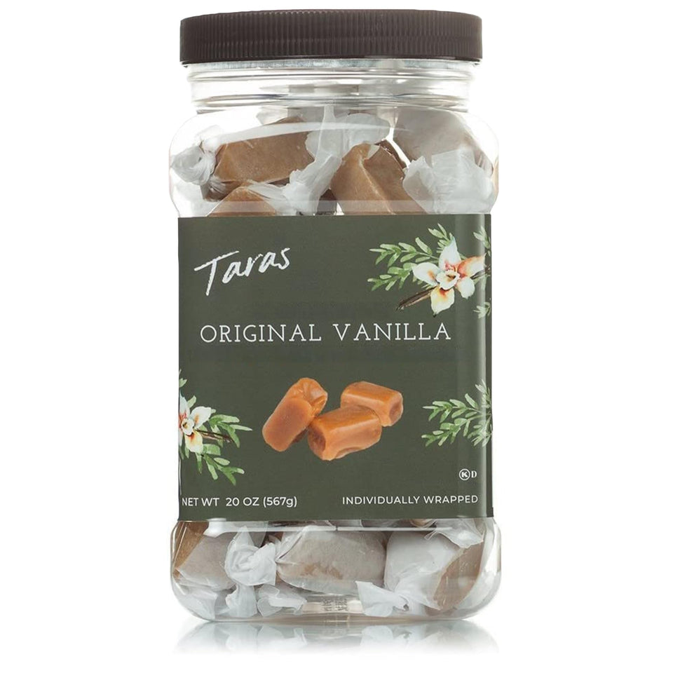 Taras Gourmet Vanilla Caramels jar shown as a premium shareable treat