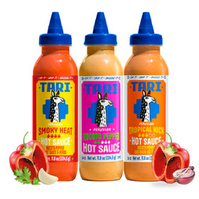 Tari hot sauce Rocoto Aji Rocoto bottle enhances creamy depth on burgers.