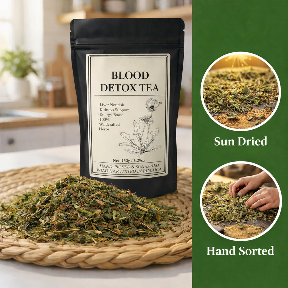 Tarlyrano herbal blend close-up reveals dandelion and burdock aromas.
