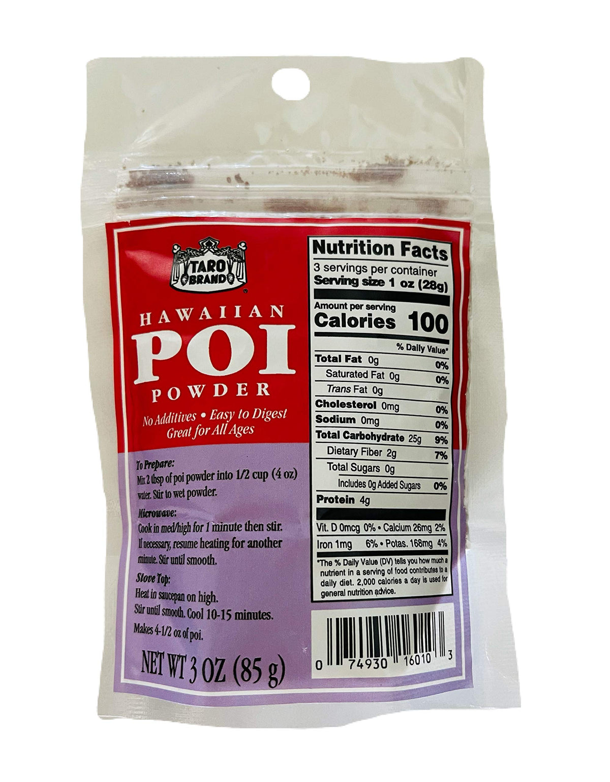 Taro Brand Hawaiian Poi Powder packaging ready for quick, traditional poi preparation.