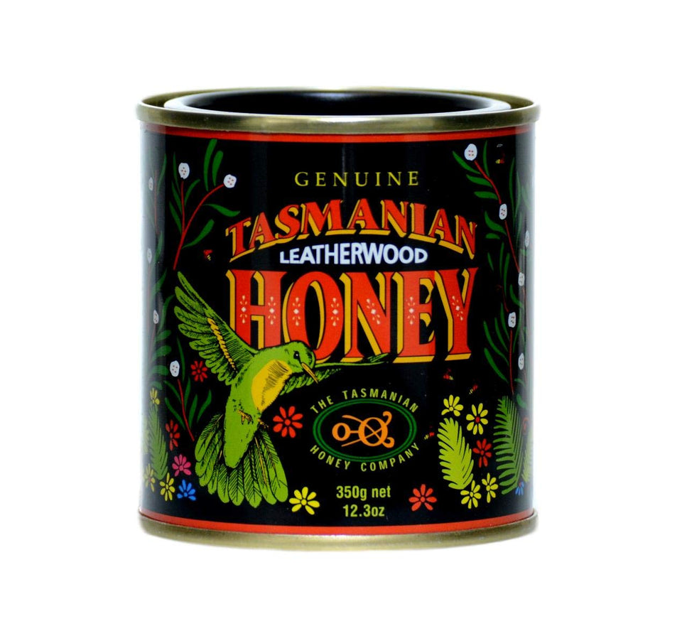 Tasmanian Honey Leatherwood jar closeup shows raw, unheated honey with bold flavor.