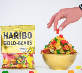 Tasmo Haribo Goldbears orange packaging, convenient individually wrapped candies for on-the-go snacking.