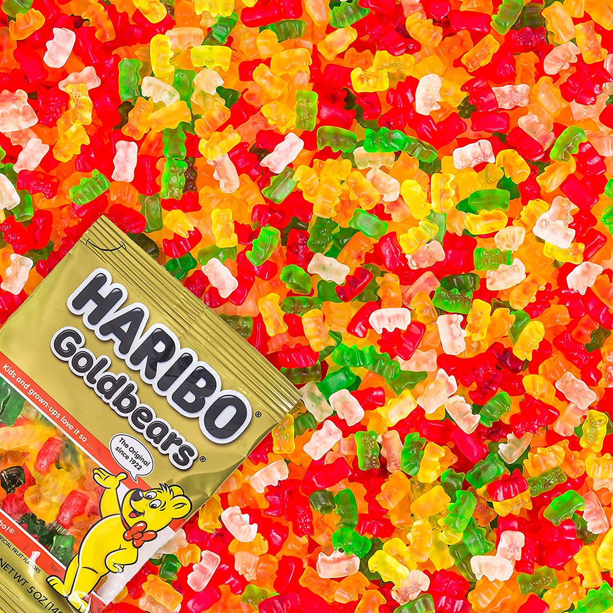 Tasmo Haribo Goldbears orange mini bags arranged as party favors for gatherings.