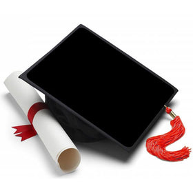 Tassel Toppers black background grad cap topper on cap for sleek photos