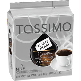 Tassimo Carte Noire Signature Roast kitchen counter setup ready to brew.