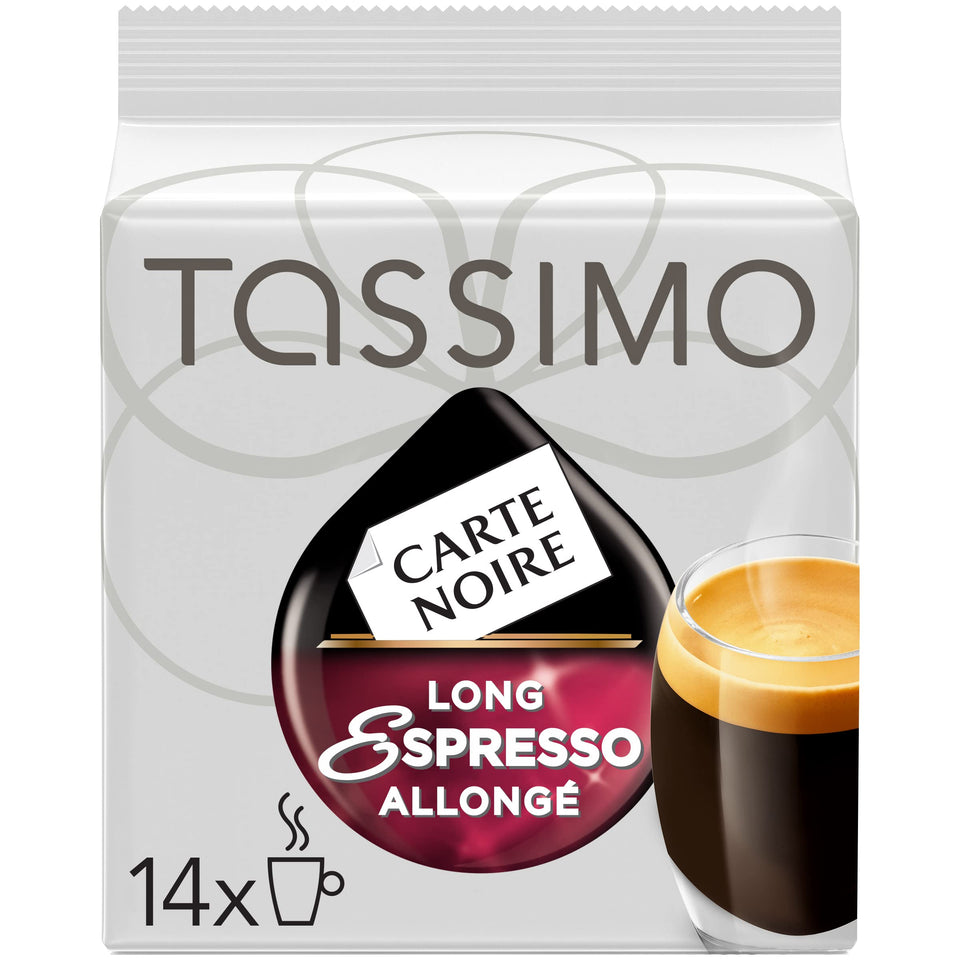 Tassimo Carte Noire Long Espresso 14-disc pack front view showing compact packaging.