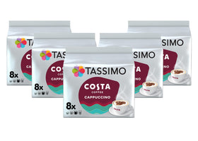 Tassimo Costa Cappuccino box showing 80 discs for 40 servings at home
