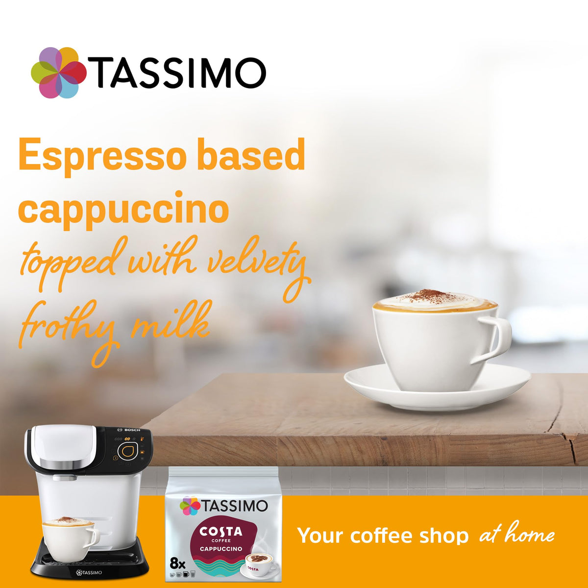 Pack of five Tassimo Costa Cappuccino boxes for ongoing convenient servings