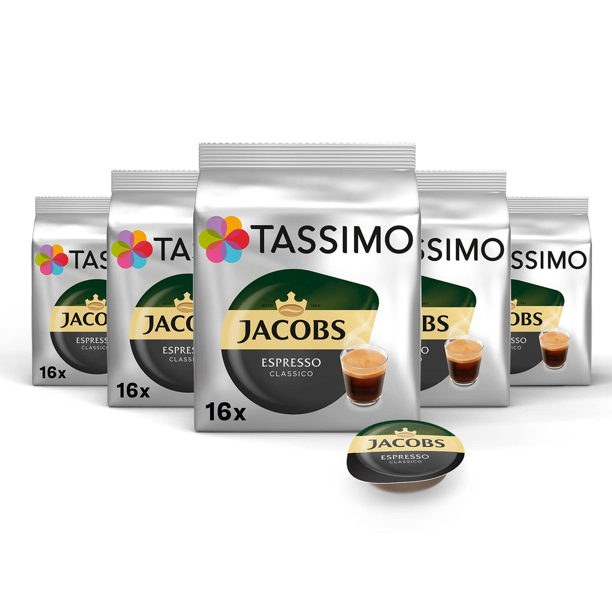 Tassimo Jacobs Espresso box packaging with Rainforest Alliance seal