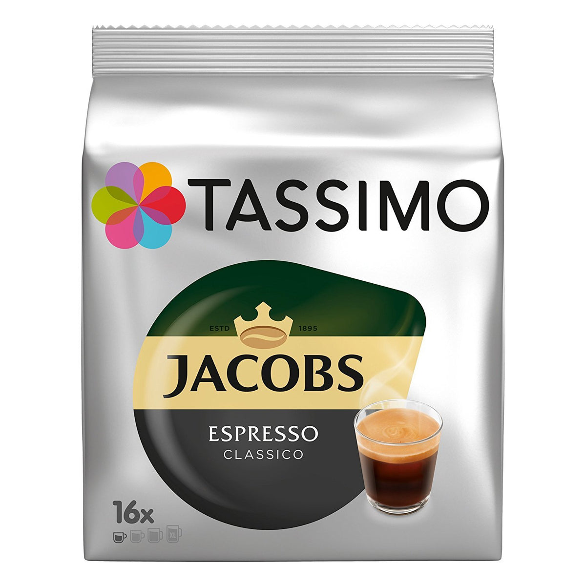 Tassimo Jacobs Espresso pod in a 16-pack for a quick aromatic espresso at home