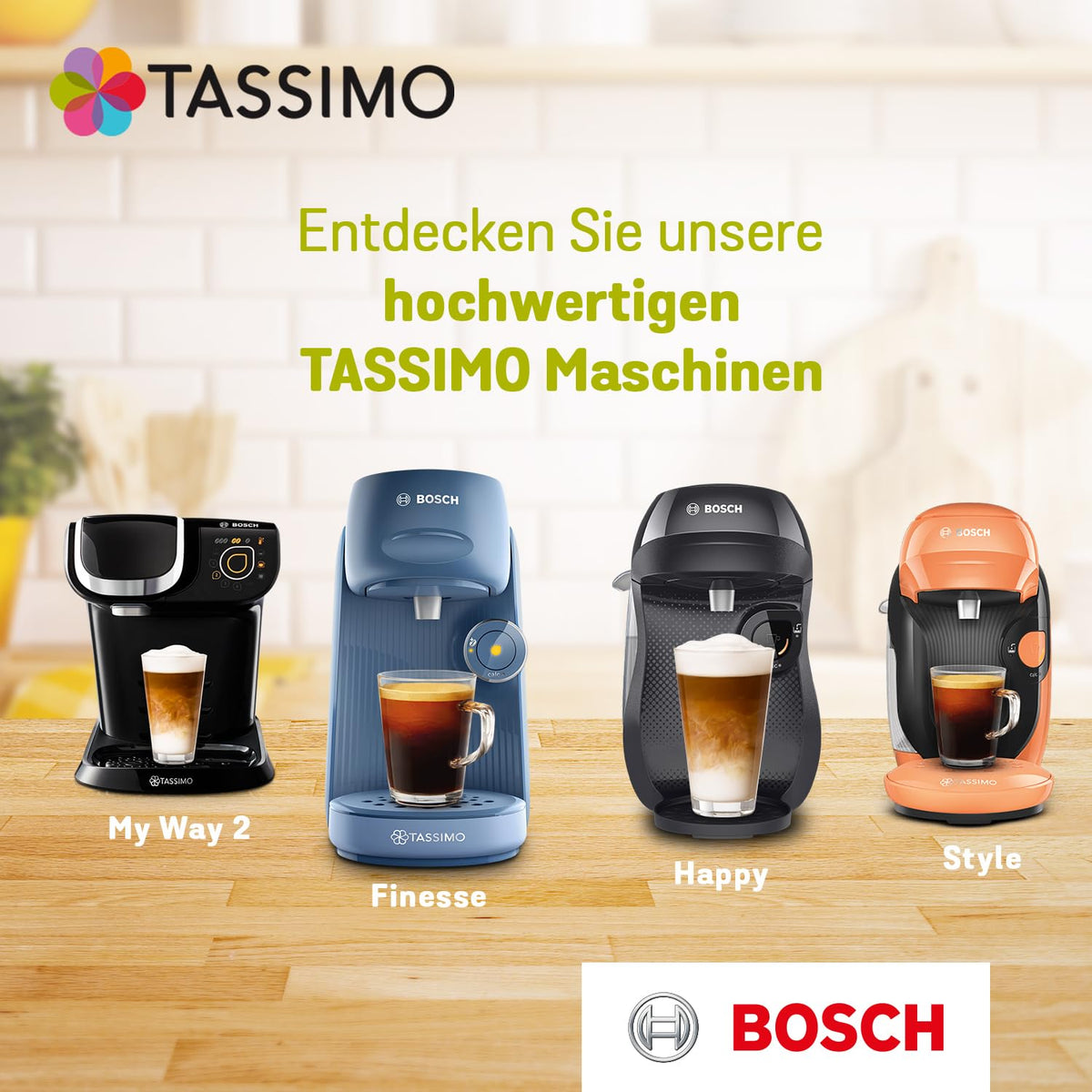 Home coffee setup with Tassimo machine and Jacobs Latte Macchiato Caramel.