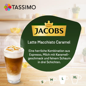 Jacobs Latte Macchiato Caramel pod ready for Tassimo brewing.