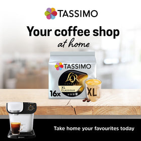 Closeup of Tassimo L'Or XL Classique capsule highlighting premium roast aroma.