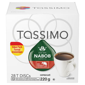 Tassimo Nabob coffee T-Discs, 28-count, delivers consistent single-serve flavor at home.
