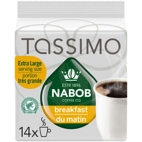 Tassimo Nabob Breakfast Blend pack shot for quick, consistent mornings.