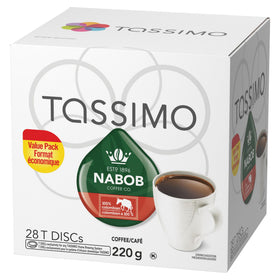Tassimo Nabob coffee beans close-up hints at 100% Colombian origin and quality.