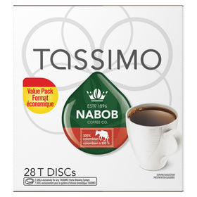 Tassimo Nabob packaging is recyclable, supporting eco-conscious convenience.