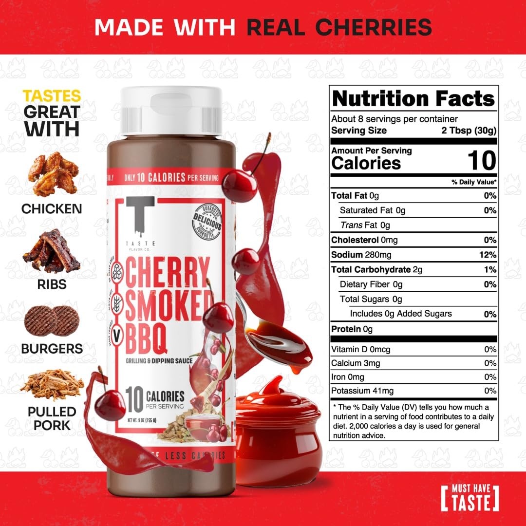 Taste Flavor Co. Cherry Smoked BBQ label close-up highlighting clean ingredients.