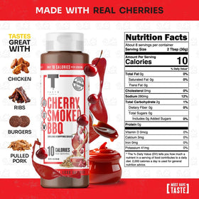 Taste Flavor Co. Cherry Smoked BBQ label close-up highlighting clean ingredients.