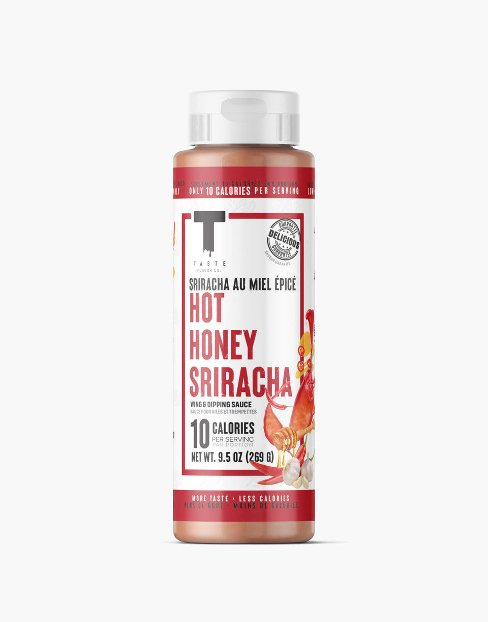 Taste Flavor Co. hot honey sriracha bottle for keto-friendly, low-calorie flavor.