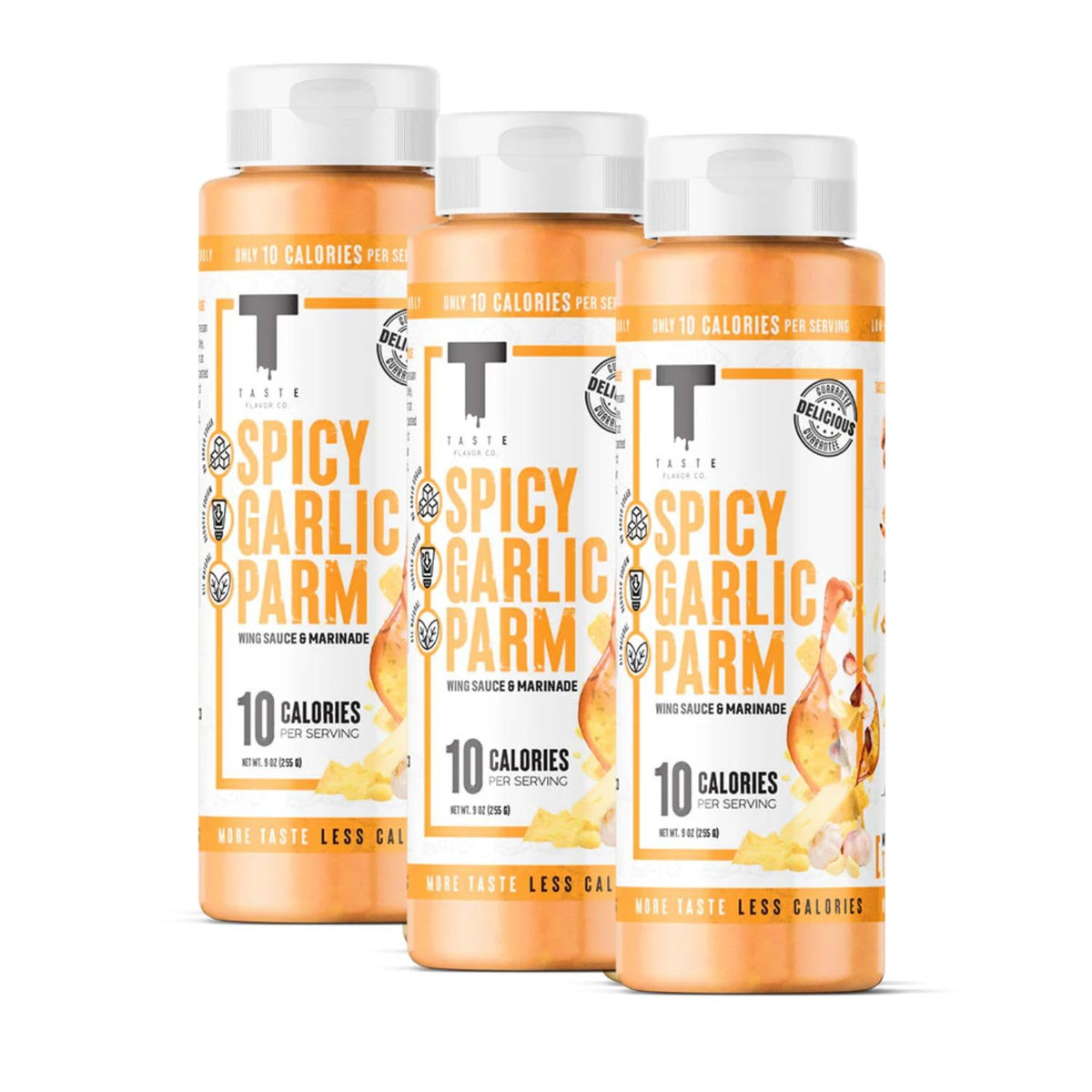 Taste Flavor Co. spicy-garlic-parm-bottle perfect for grilling and basting juicy burgers.
