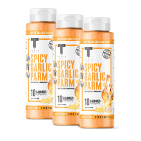 Taste Flavor Co. spicy-garlic-parm-bottle perfect for grilling and basting juicy burgers.