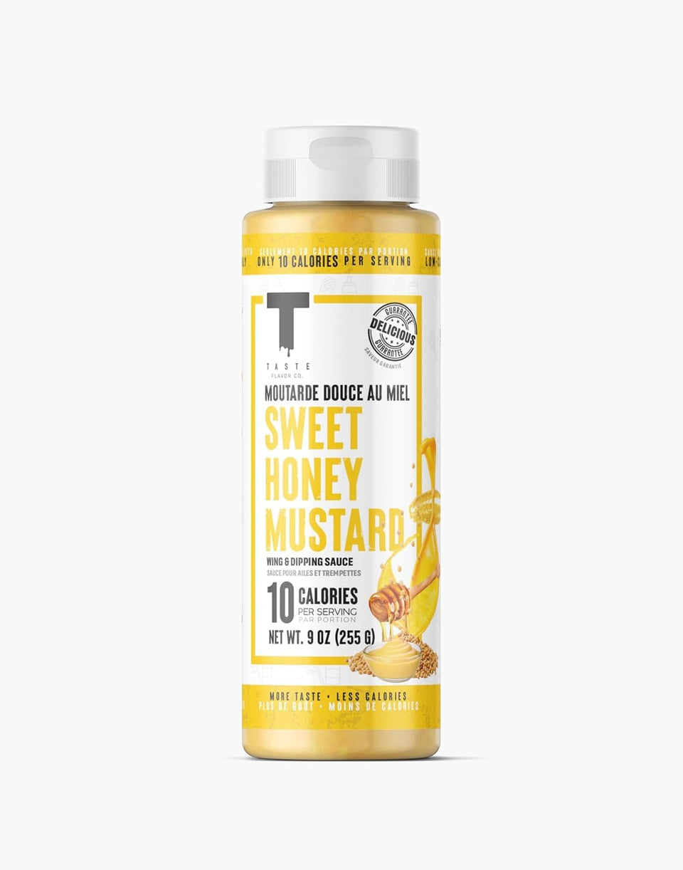 Taste Flavor Co. Sweet Honey Mustard bottle ready to glaze wings, keto-friendly and low-calorie.