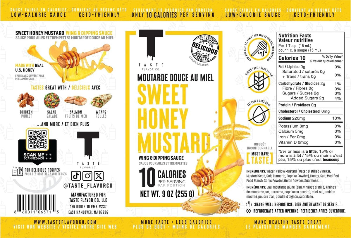 Taste Flavor Co. wings tossed in Sweet Honey Mustard, bold flavor with fewer calories.