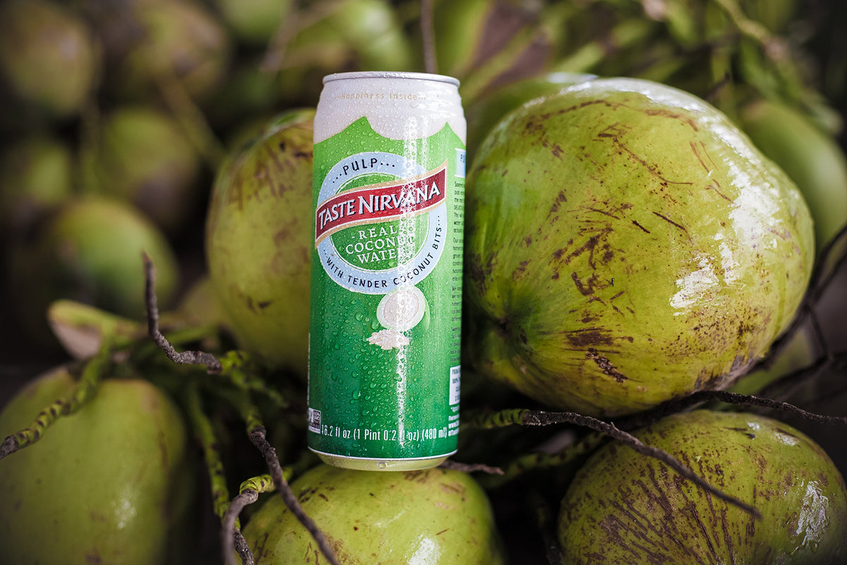 Taste Nirvana bottle packaging natural label—premium coconut water experience.