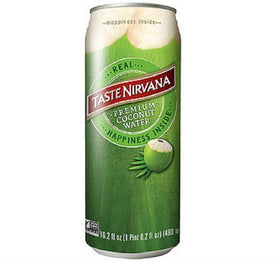 Taste Nirvana Real Coconut Water bottle close-up showing natural refreshment.