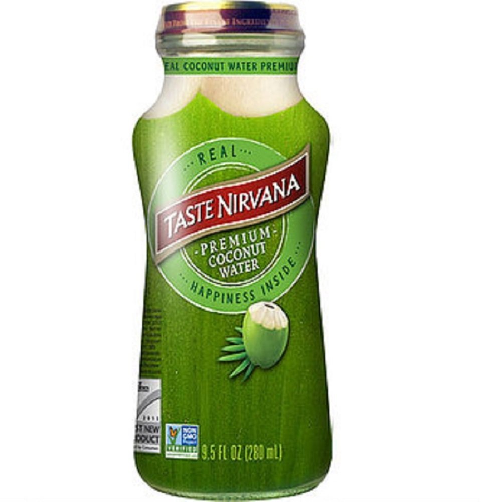 Taste Nirvana Real Coconut Water bottle front view, ideal on-the-go hydration.