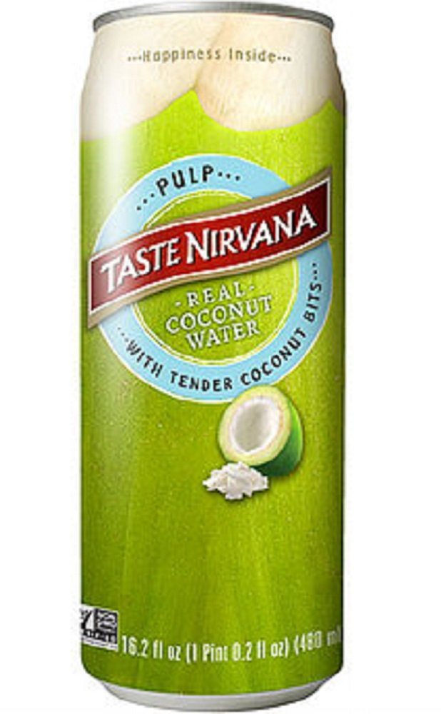 Taste Nirvana real coconut water with pulp bottle—naturally refreshing hydration.