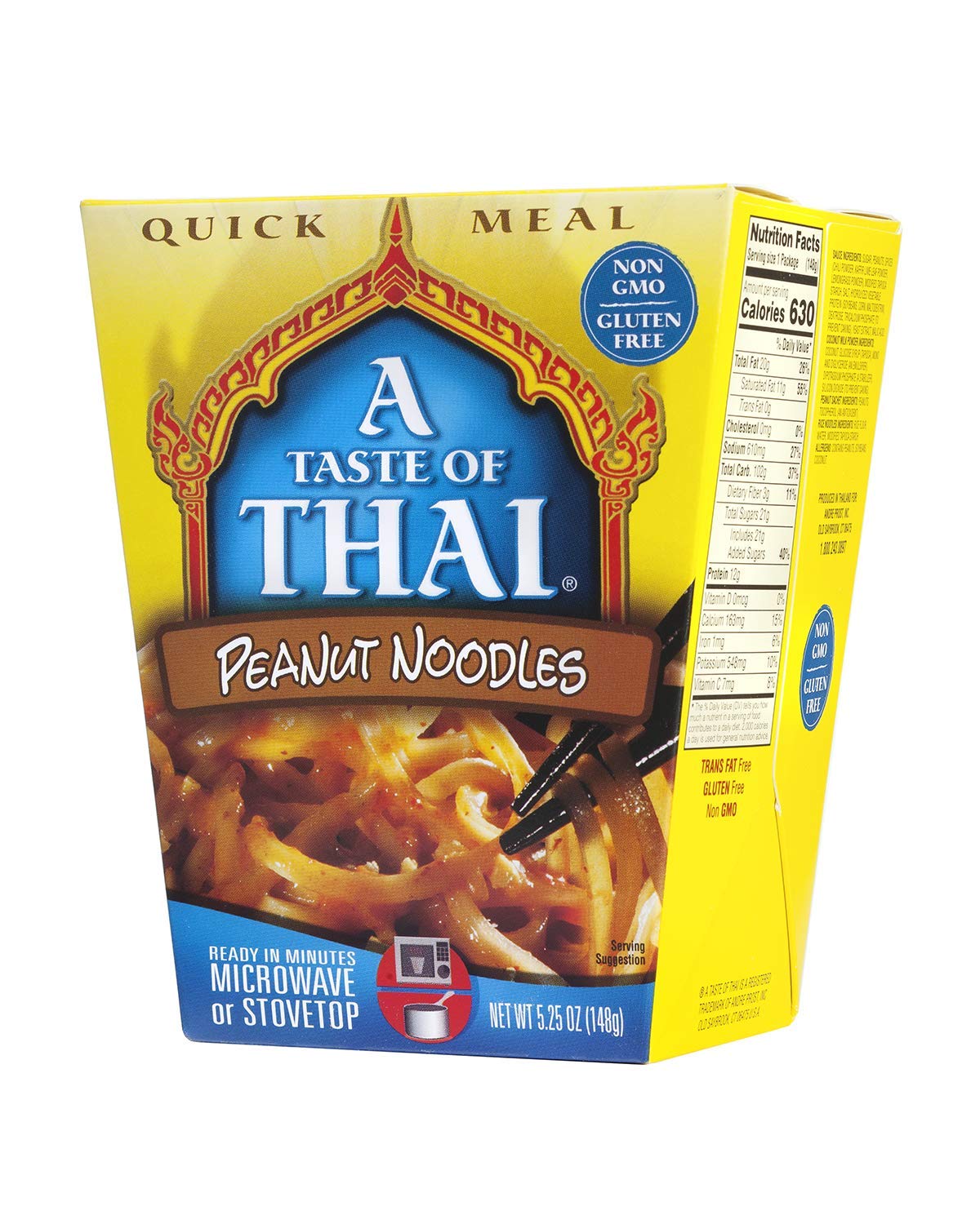 A Taste of Thai Peanut Sauce Noodles pack shot showing convenient, ready-to-heat meals.