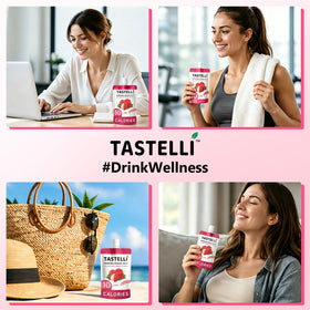 Tastelli Konjac Jelly 10-pack display with unwrapped pouches.