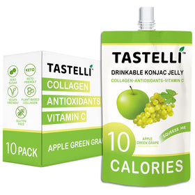 Tastelli Konjac Jelly with Collagen Apple Green Grape bottle pour, refreshing and low-calorie snack on the go.