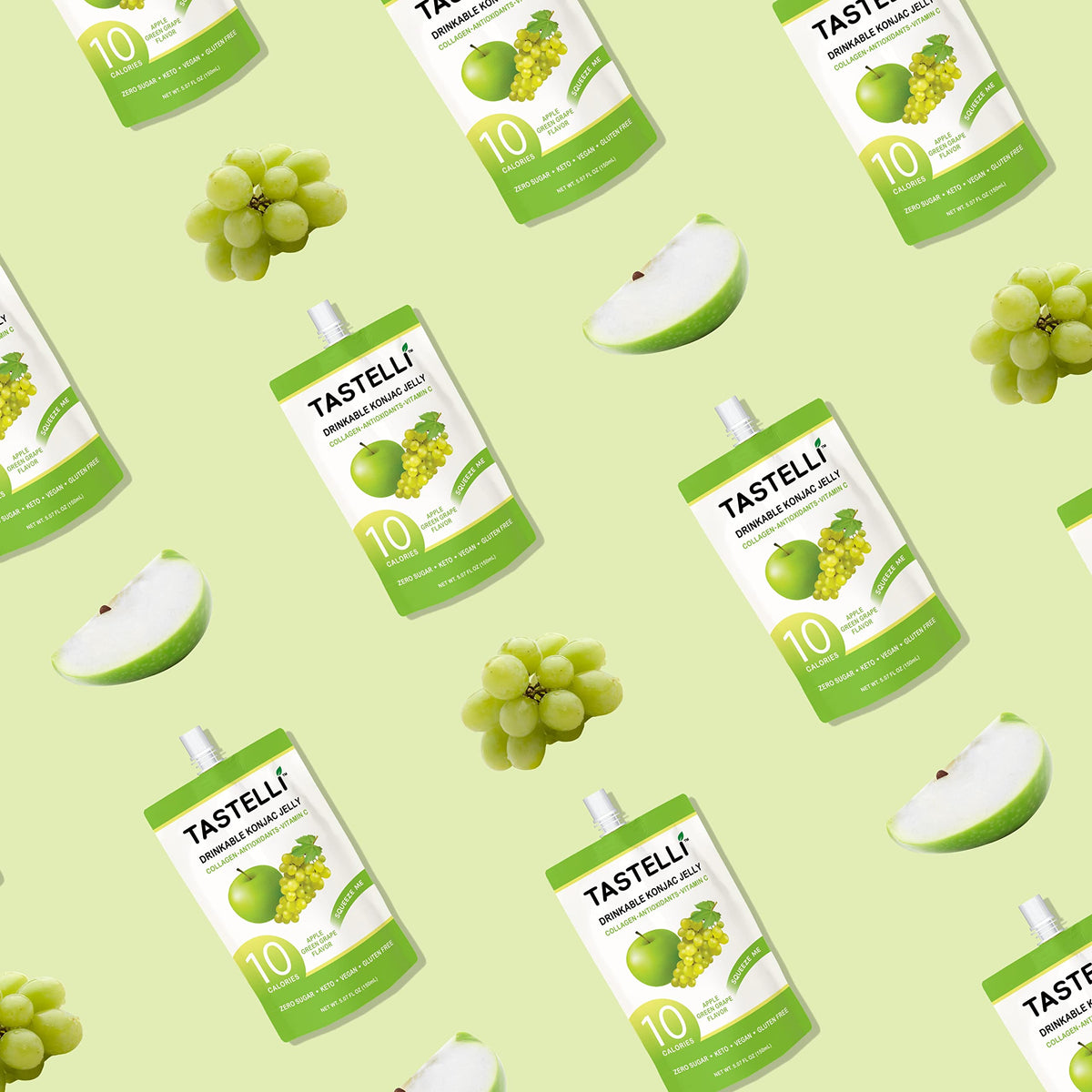 Tastelli Konjac Jelly served in a glass with vibrant Apple Green Grape flavor.