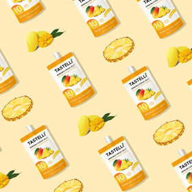 Tastelli Konjac Jelly Collagen Mango Pineapple front-pack, travel-ready packaging.