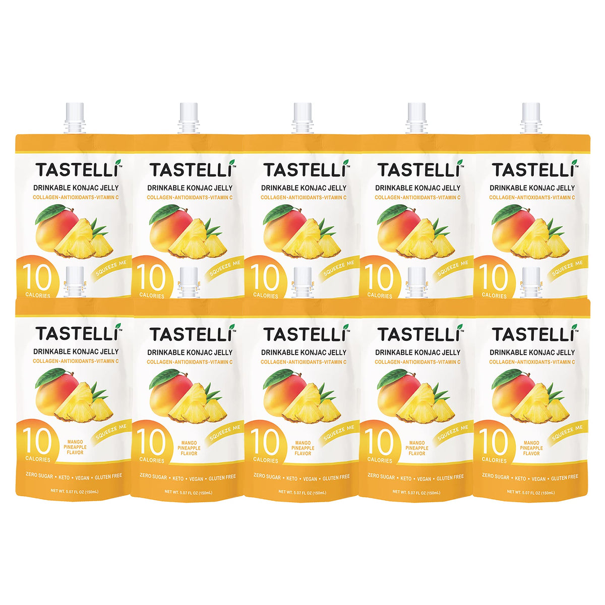 Tastelli Konjac Jelly Collagen Mango Pineapple serving plate, inviting fruit-forward snack for mindful snacking.