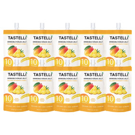 Tastelli Konjac Jelly Collagen Mango Pineapple serving plate, inviting fruit-forward snack for mindful snacking.