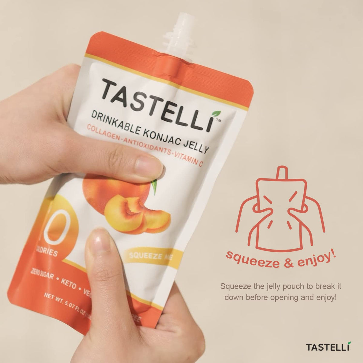 Ingredients collage for Tastelli Konjac Jelly highlights collagen and vitamin C