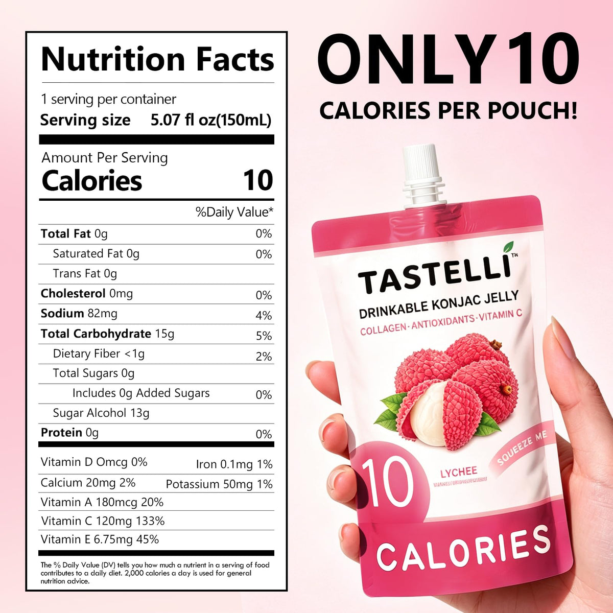 Tastelli Konjac Jelly lychee flavor close-up emphasizing refreshing taste.