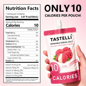 Tastelli Konjac Jelly lychee flavor close-up emphasizing refreshing taste.