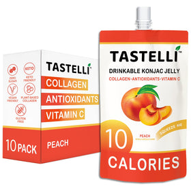 Tastelli Peach Konjac Jelly pouch front showing a low-calorie snack