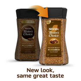 Taster's Choice French Roast coffee beans blend of Robusta and Arabica for rich flavor.
