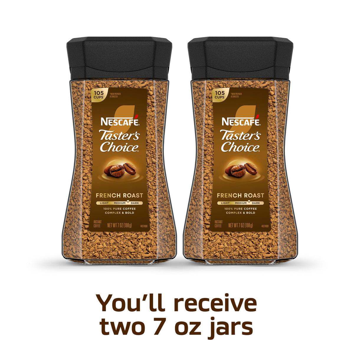 Close-up of Taster's Choice French Roast jar label highlighting premium packaging.