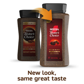 Taster's Choice House Blend coffee beans highlight Robusta and Arabica blend.