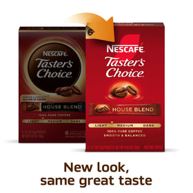 Taster's Choice House Blend packet in hand for easy single-serve preparation.