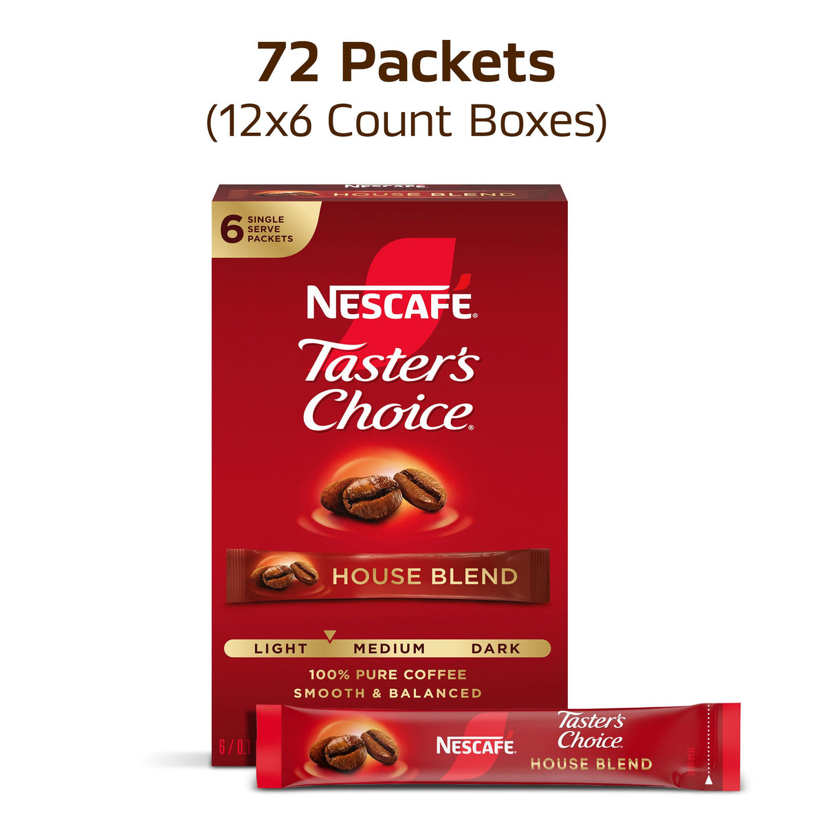 Taster's Choice House Blend packets with steam rising from a cup for comfort.