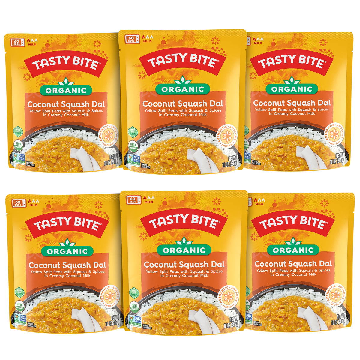 Tasty Bite Coconut Squash Dal six-pack ready-to-eat for busy days